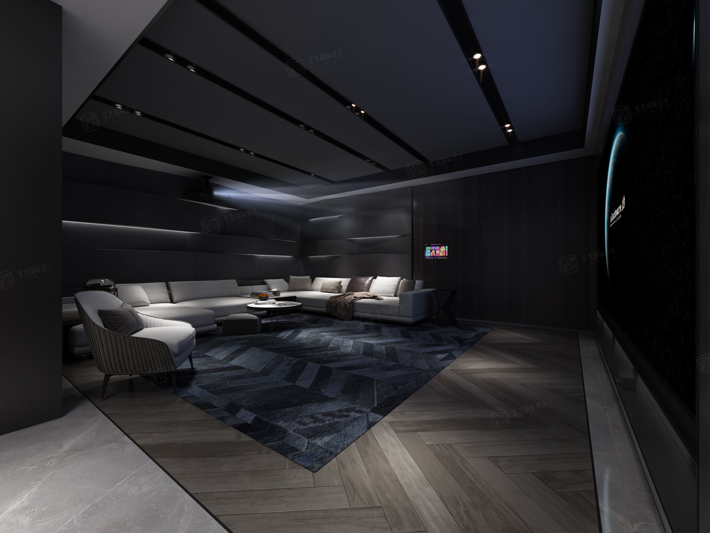 现代简约装修影音室效果图