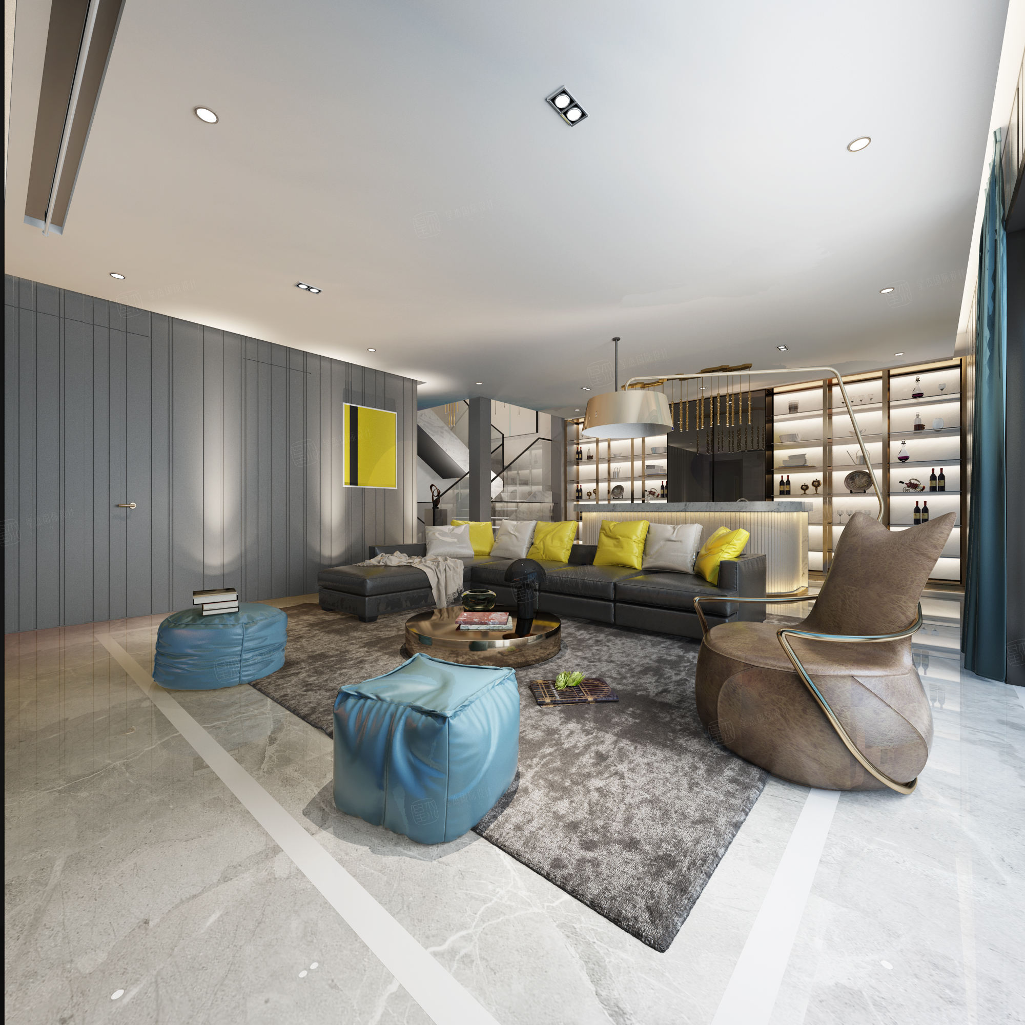 现代简约装修会客厅效果图