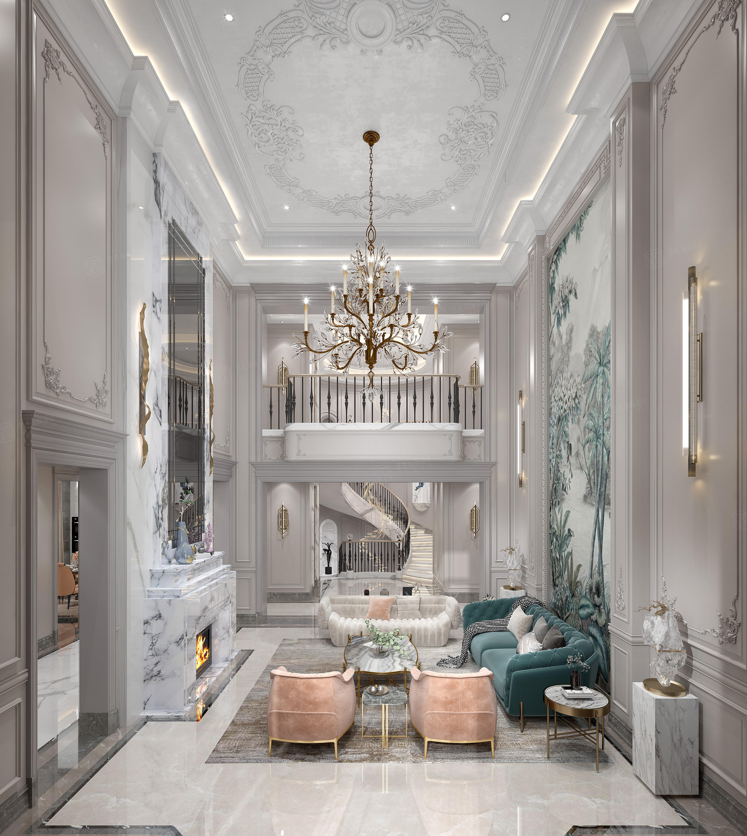 金臣别墅 现代简法法式 装修效果图_500~800㎡ 双拼别墅装修价格费用