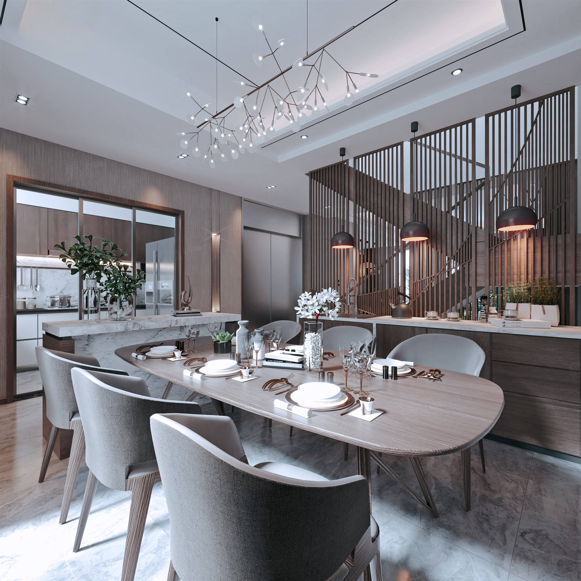 轻奢装修餐厅效果图