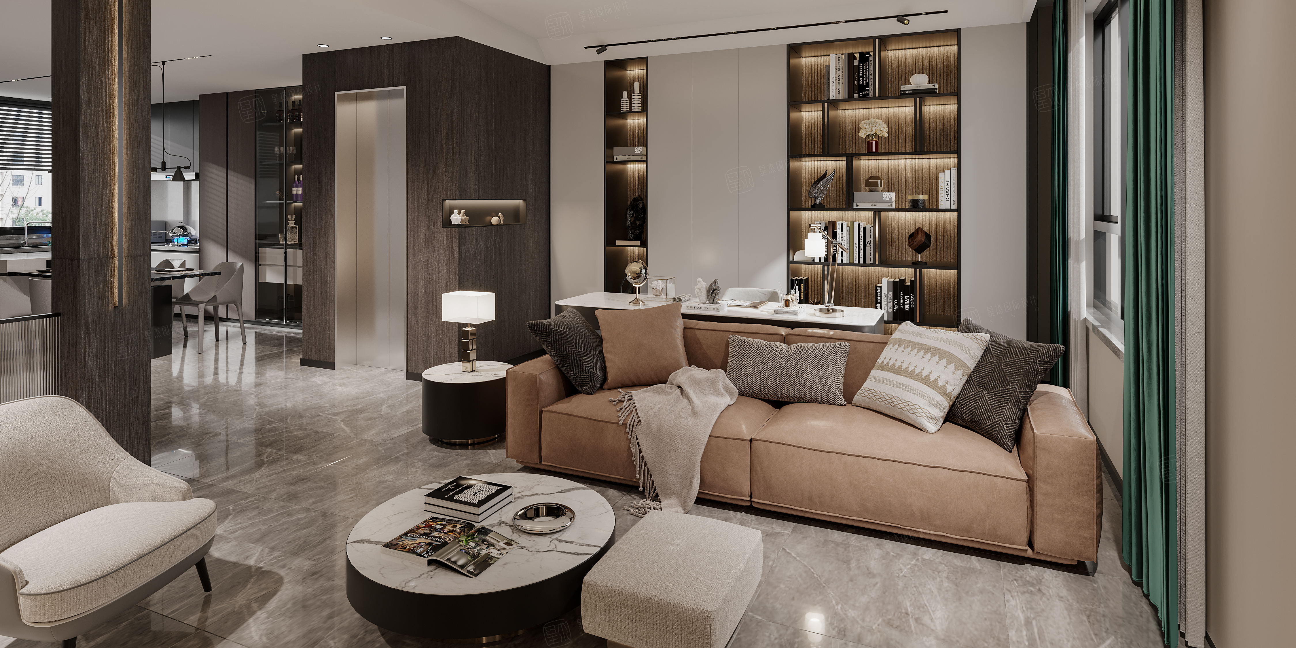 景瑞御府_现代轻奢装修客厅效果图