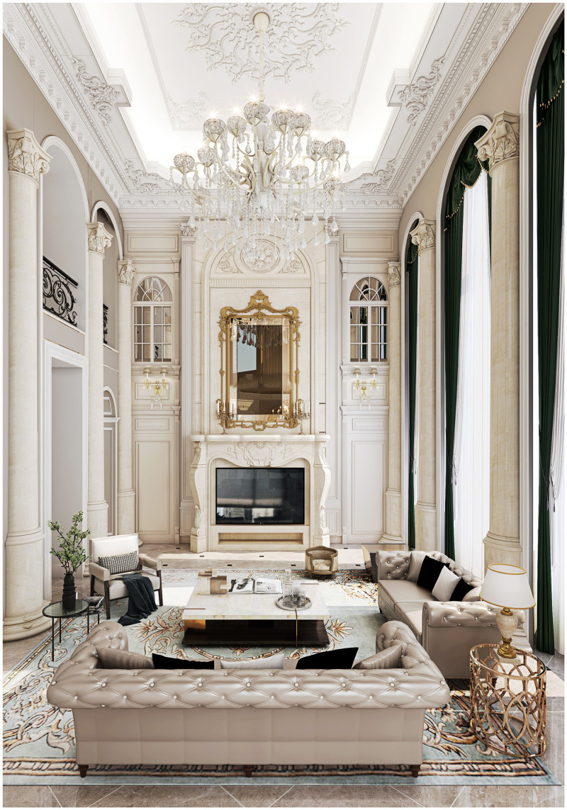 800平法式风格独栋别墅装修效果图-星杰