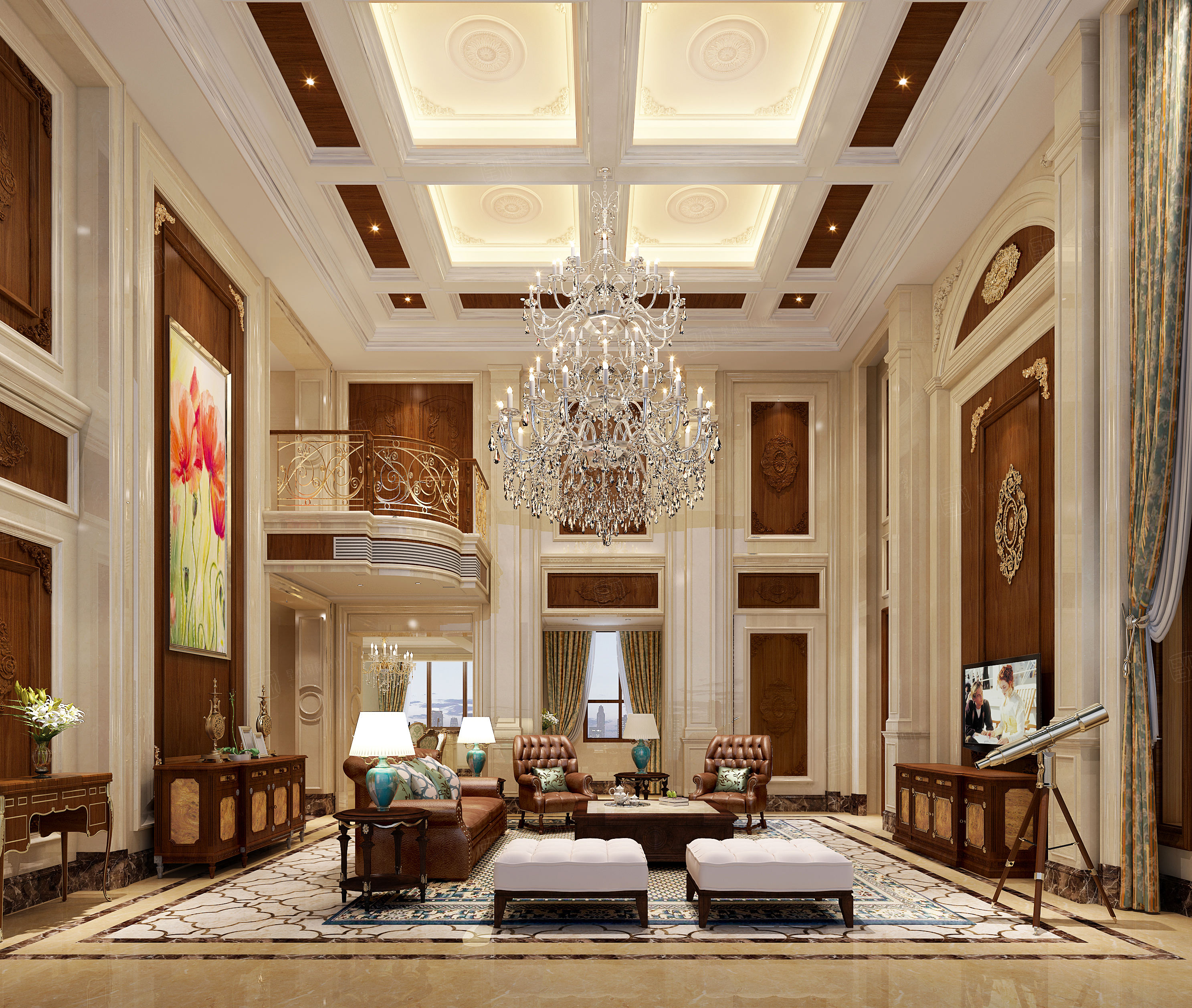 周华明 维拉小镇 美式装修客厅效果图