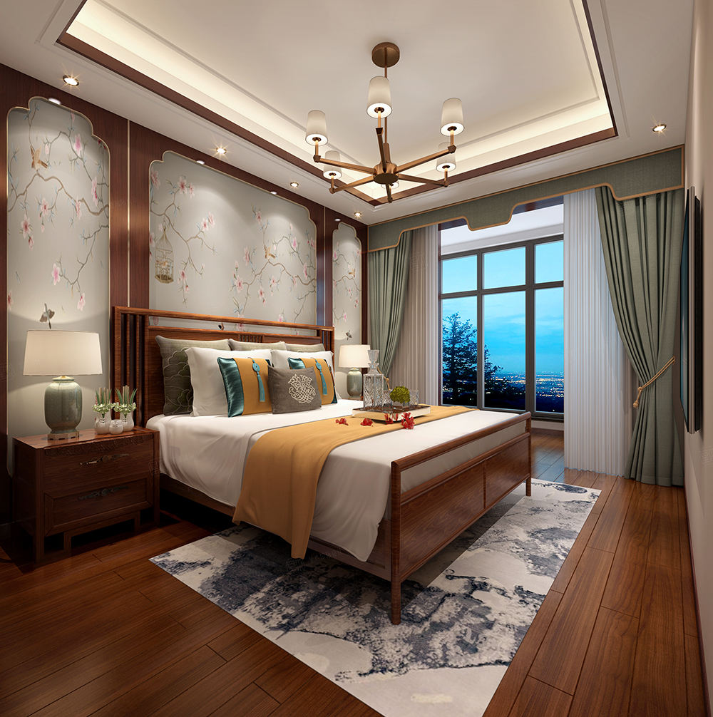 中建溪岸观邸-古典新中式装修卧室效果图