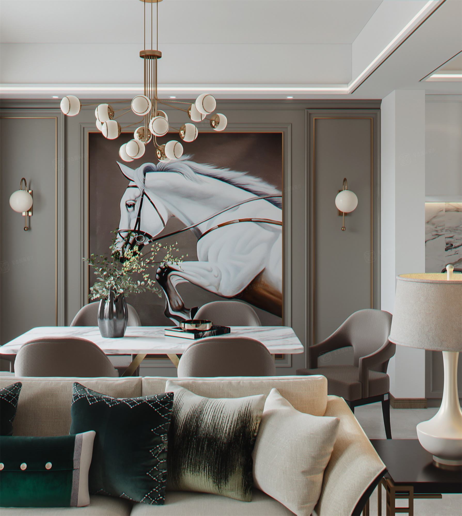 正荣御首府 美式轻奢装修餐厅效果图