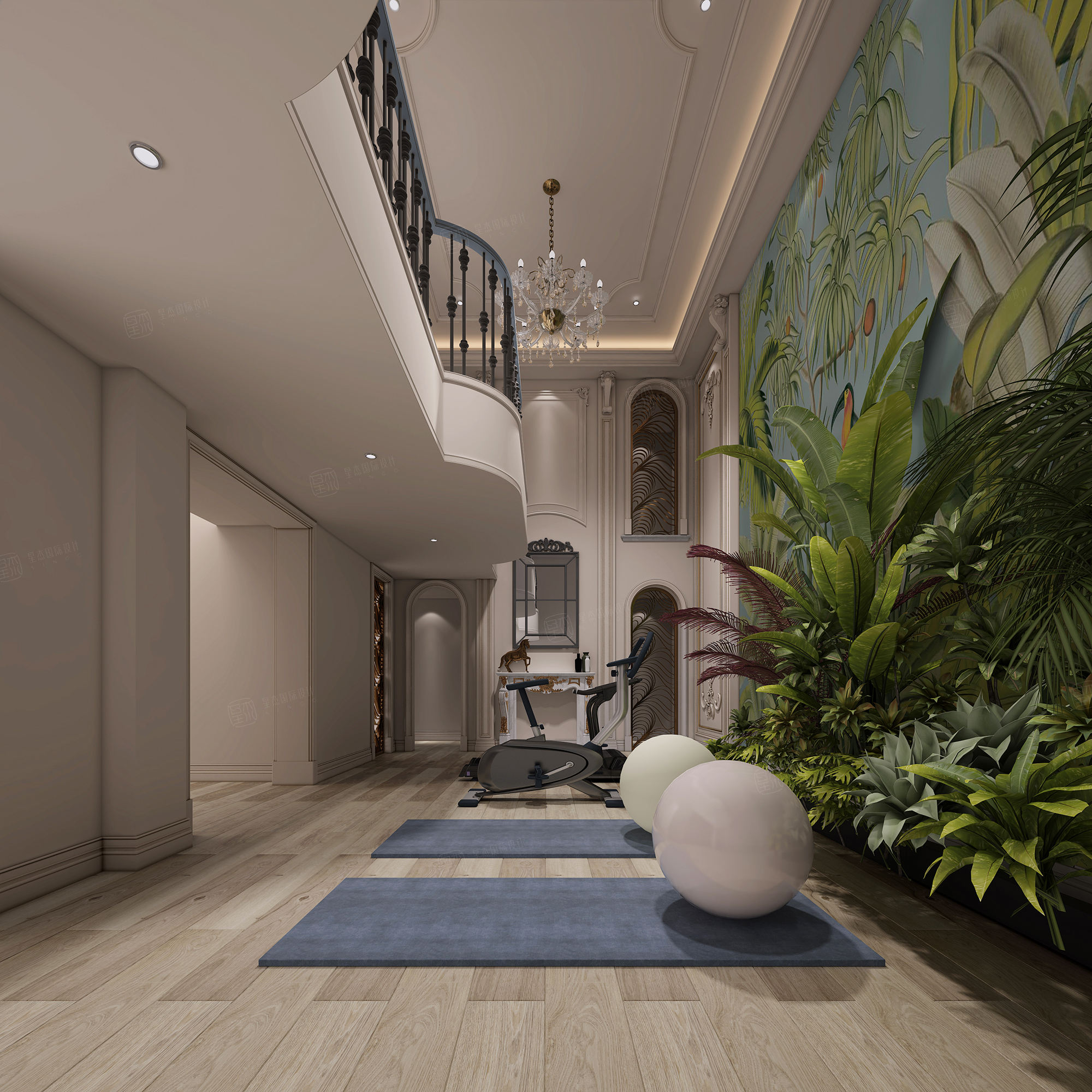 狮山御园_简约法式装修地下室效果图