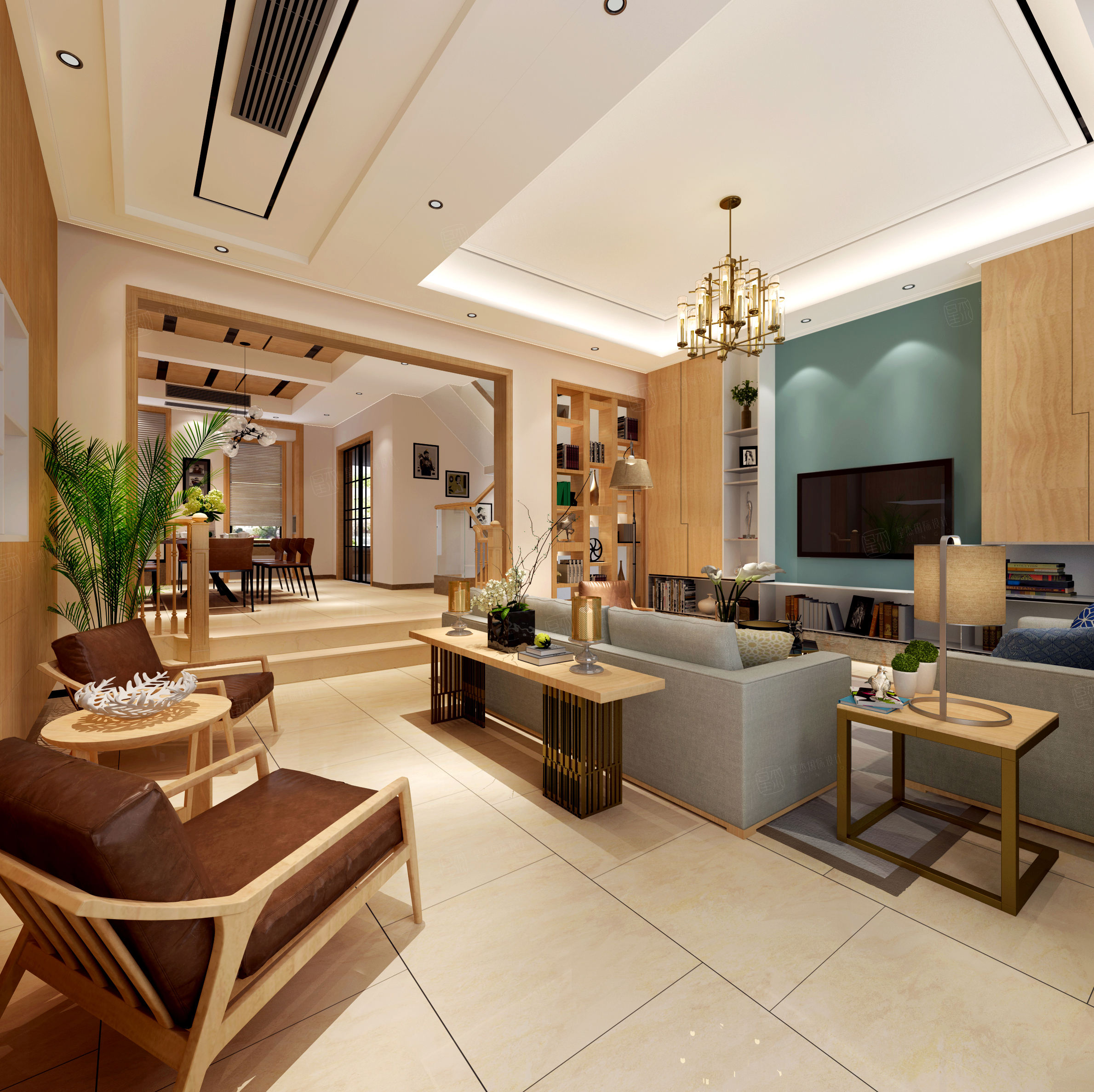 绿地香颂别墅 简约风格装修客厅效果图