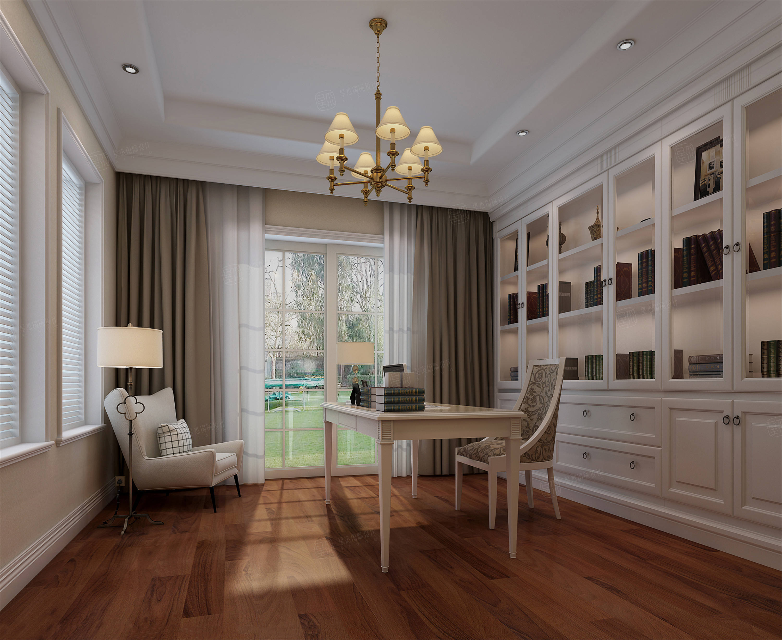 万顺水源墅 美式装修书房效果图