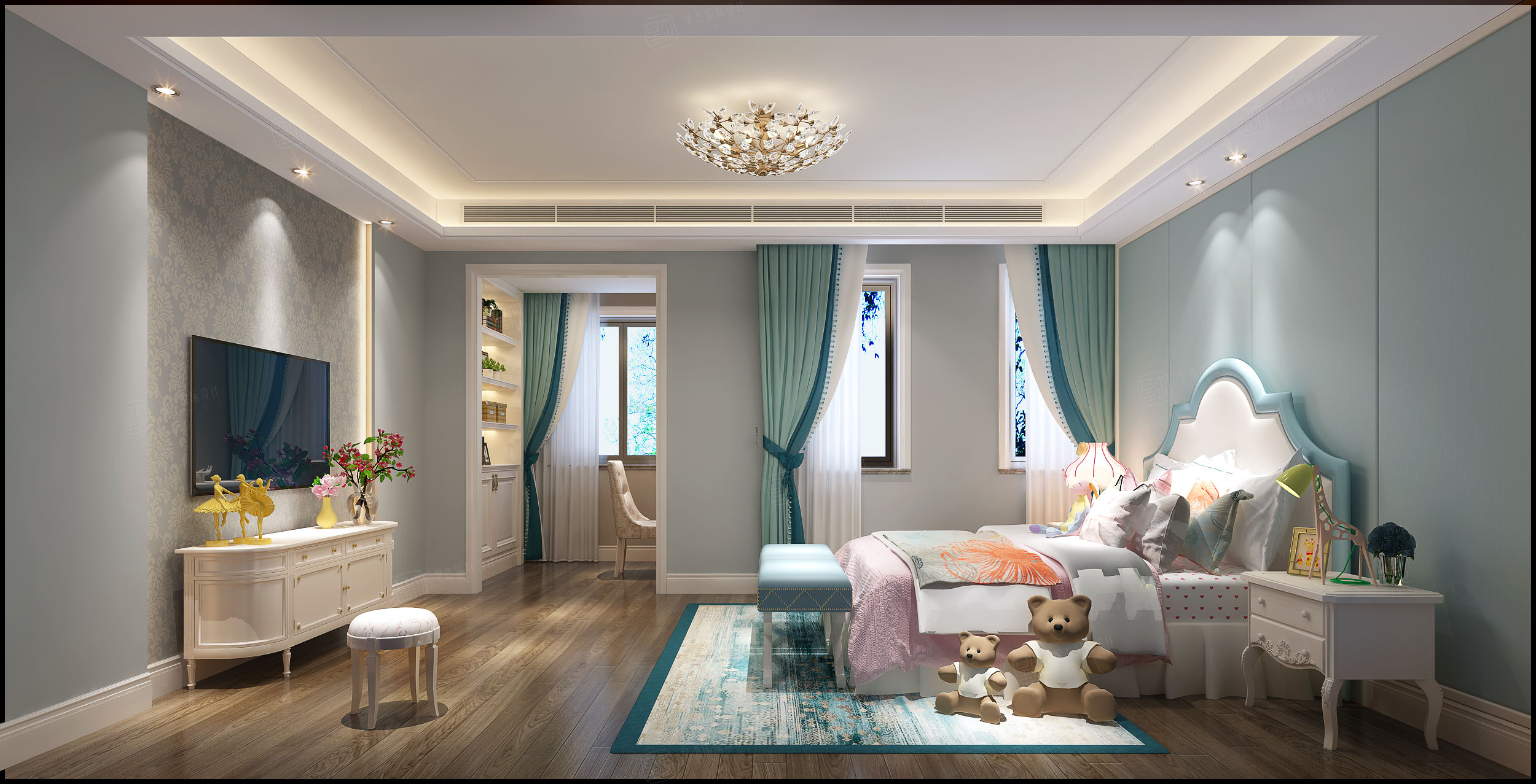 新中式装修女孩房效果图