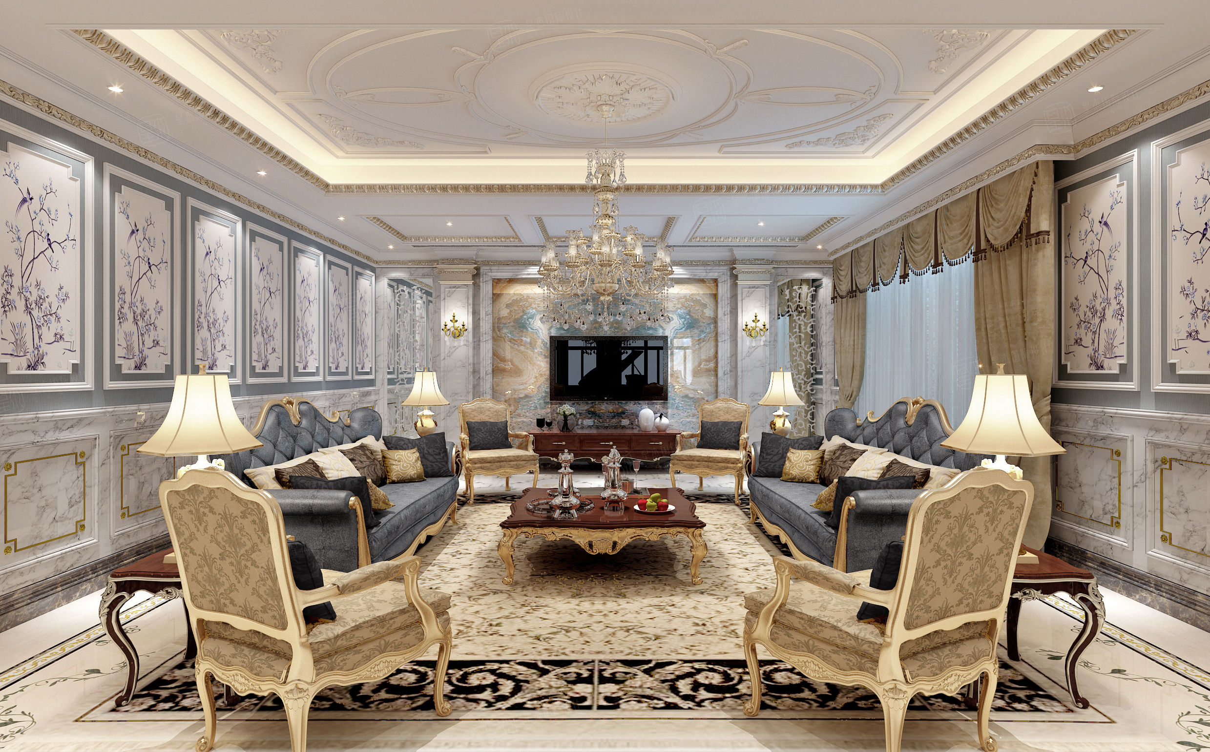 悦庄 法式装修会客厅效果图