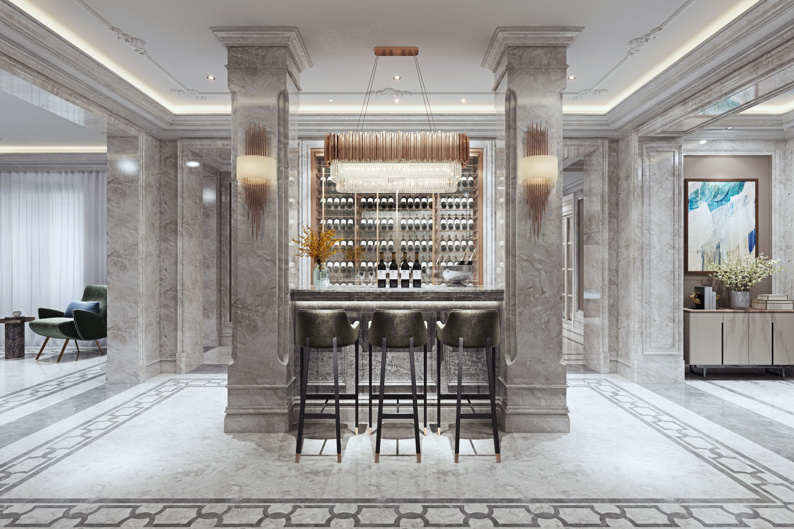 法式 装修吧台效果图