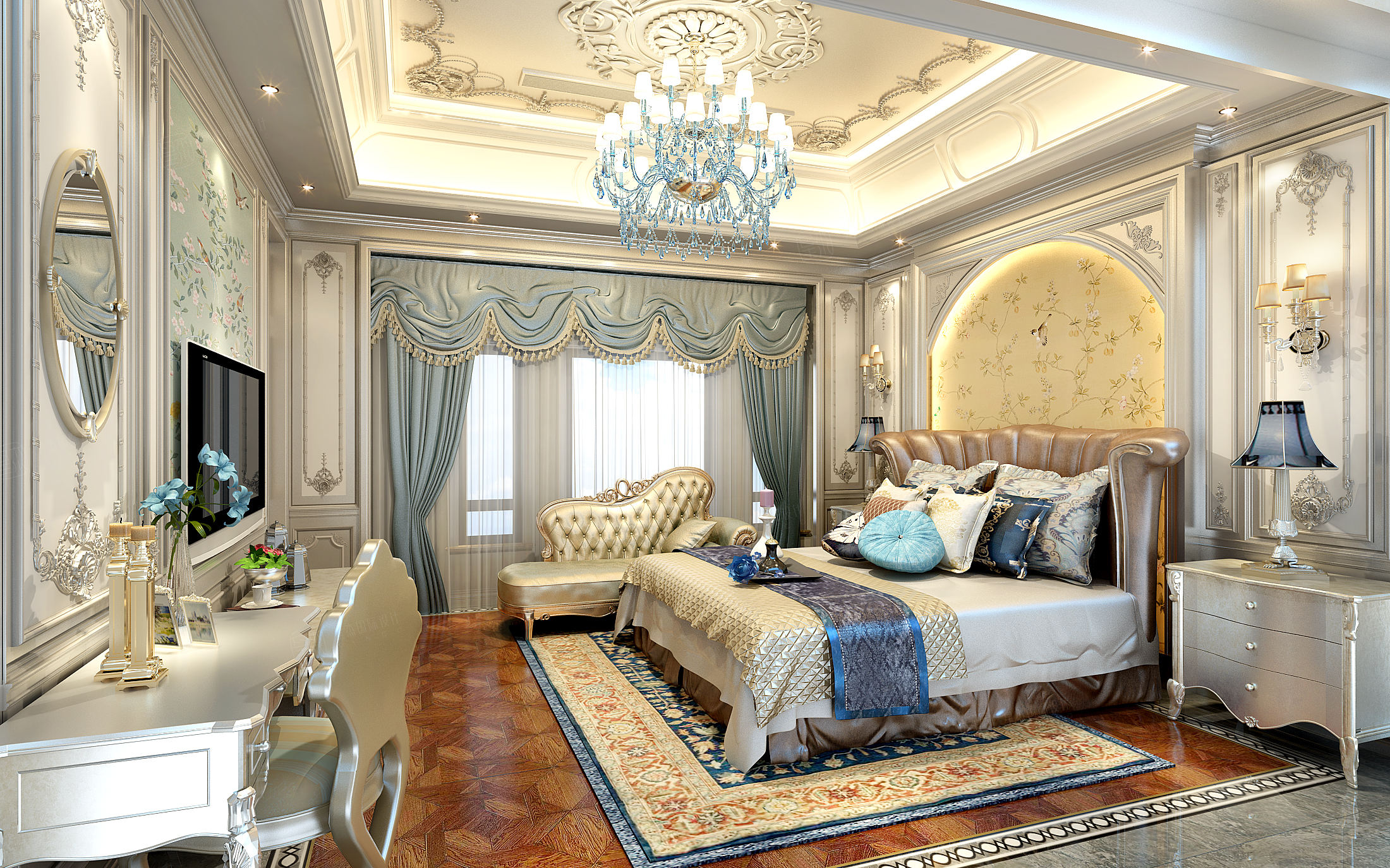 宁波案例库 东海府 宫廷法式装修卧室效果图