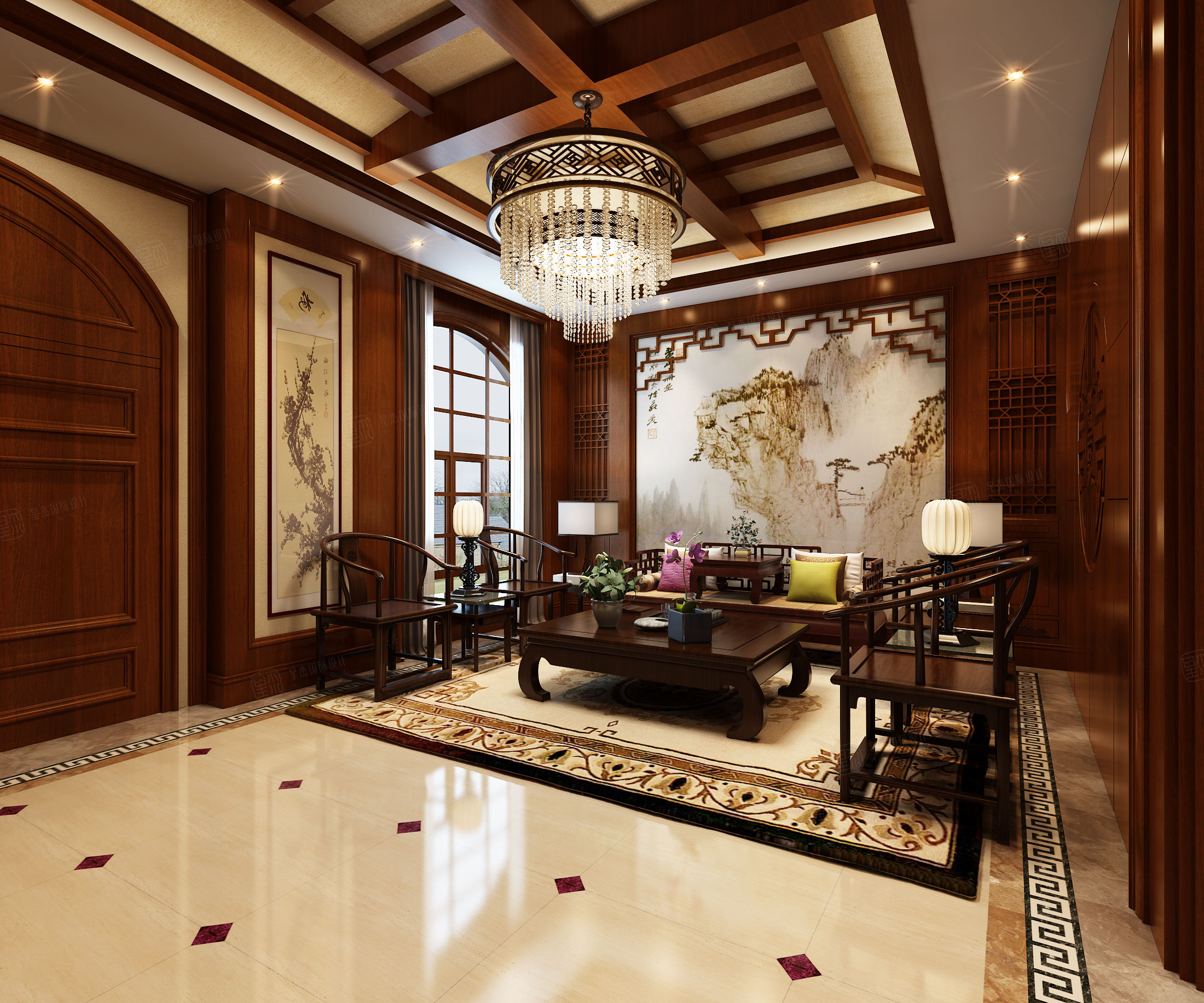 顺发堤香 新中式装修客厅效果图