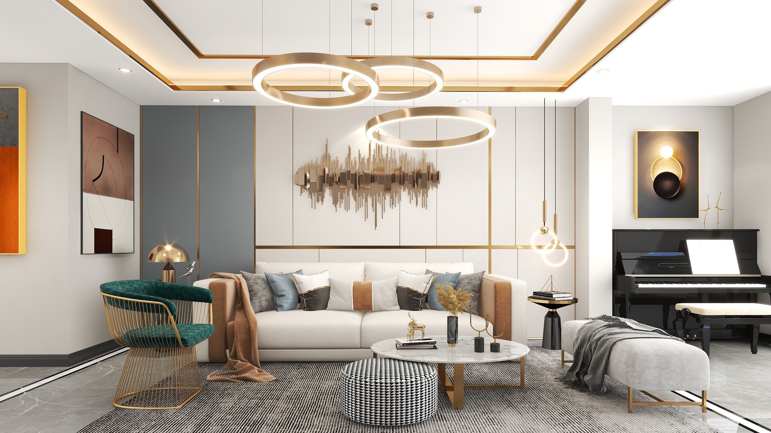 亚美利加--美式轻奢装修客厅效果图