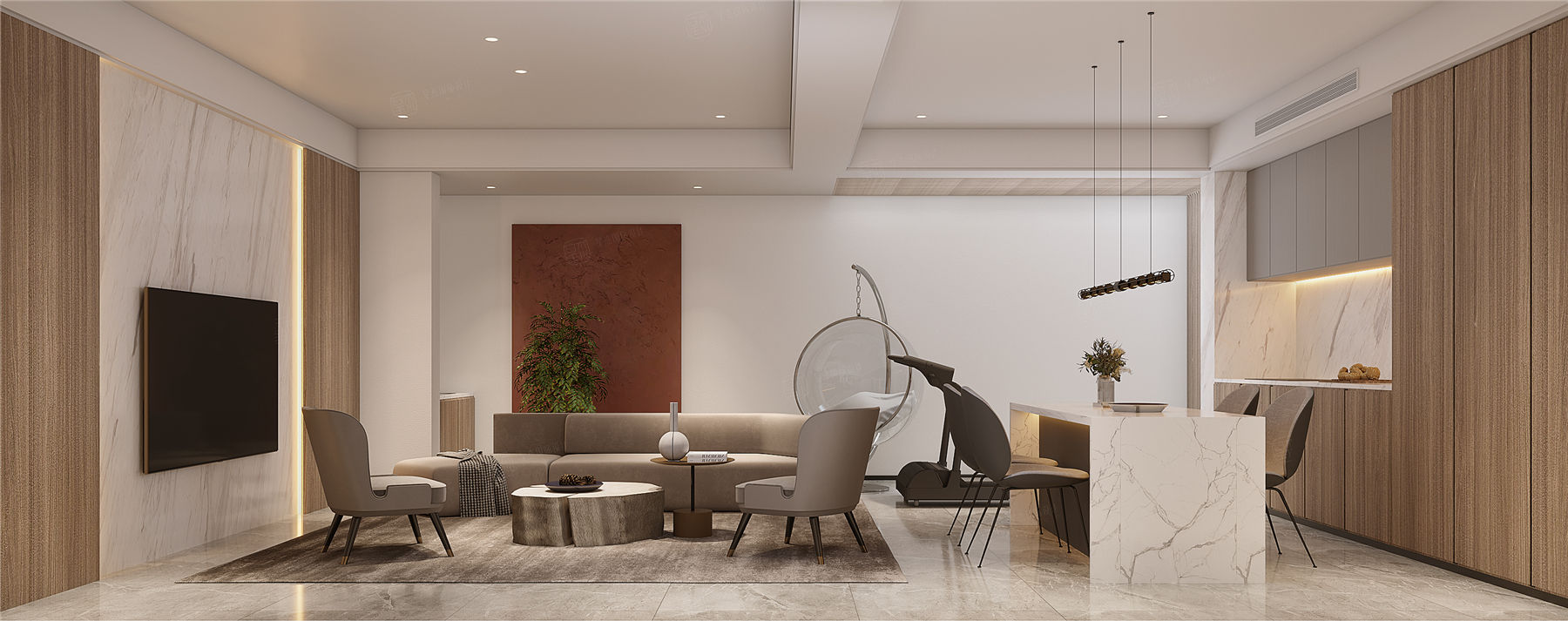 现代简约装修地下室效果图