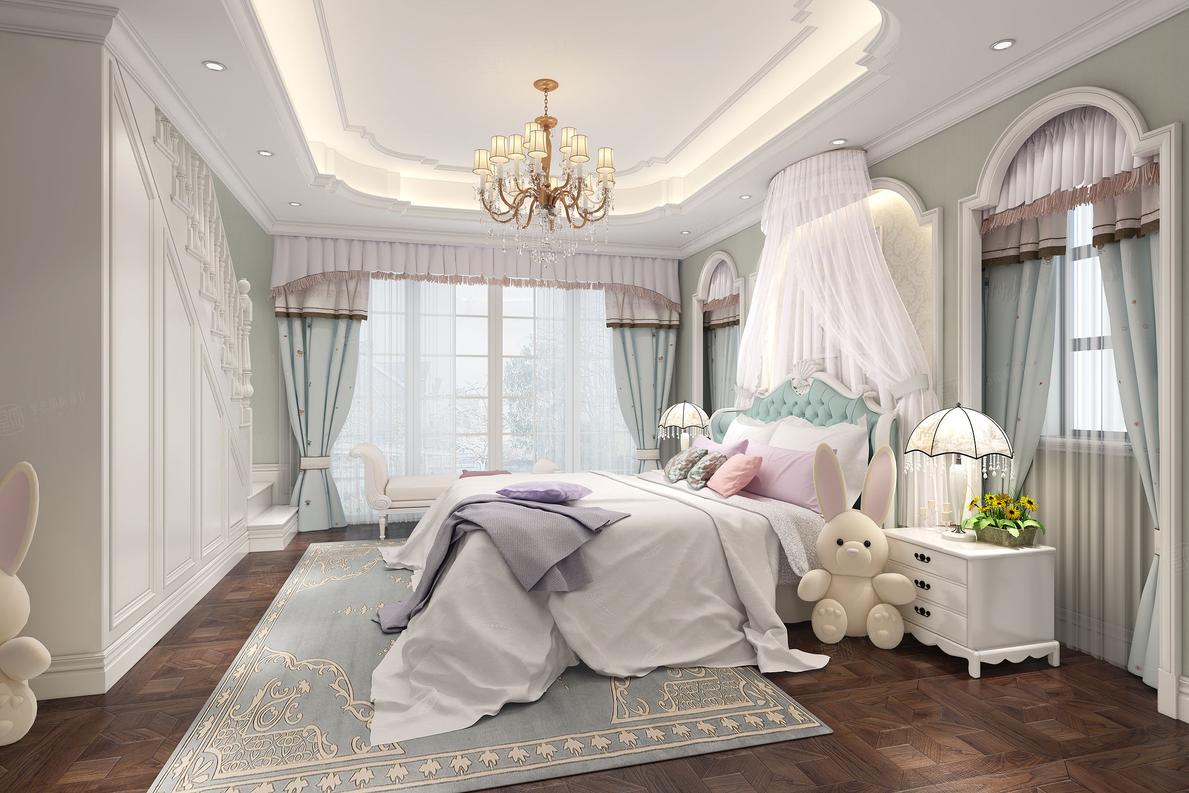 昆山观林壹品_自由美式格调装修女孩房效果图