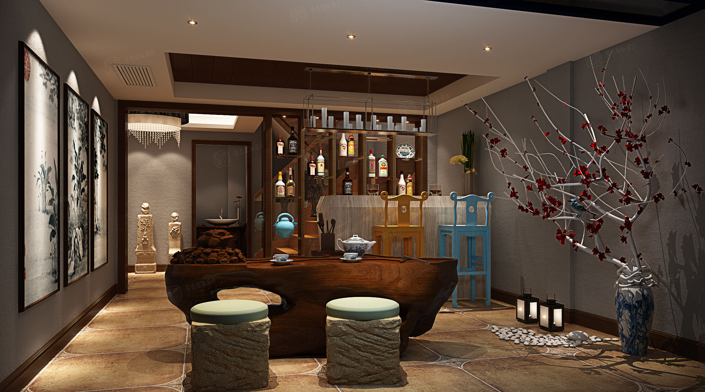 梧桐墅大公馆 新中式装修地下室效果图
