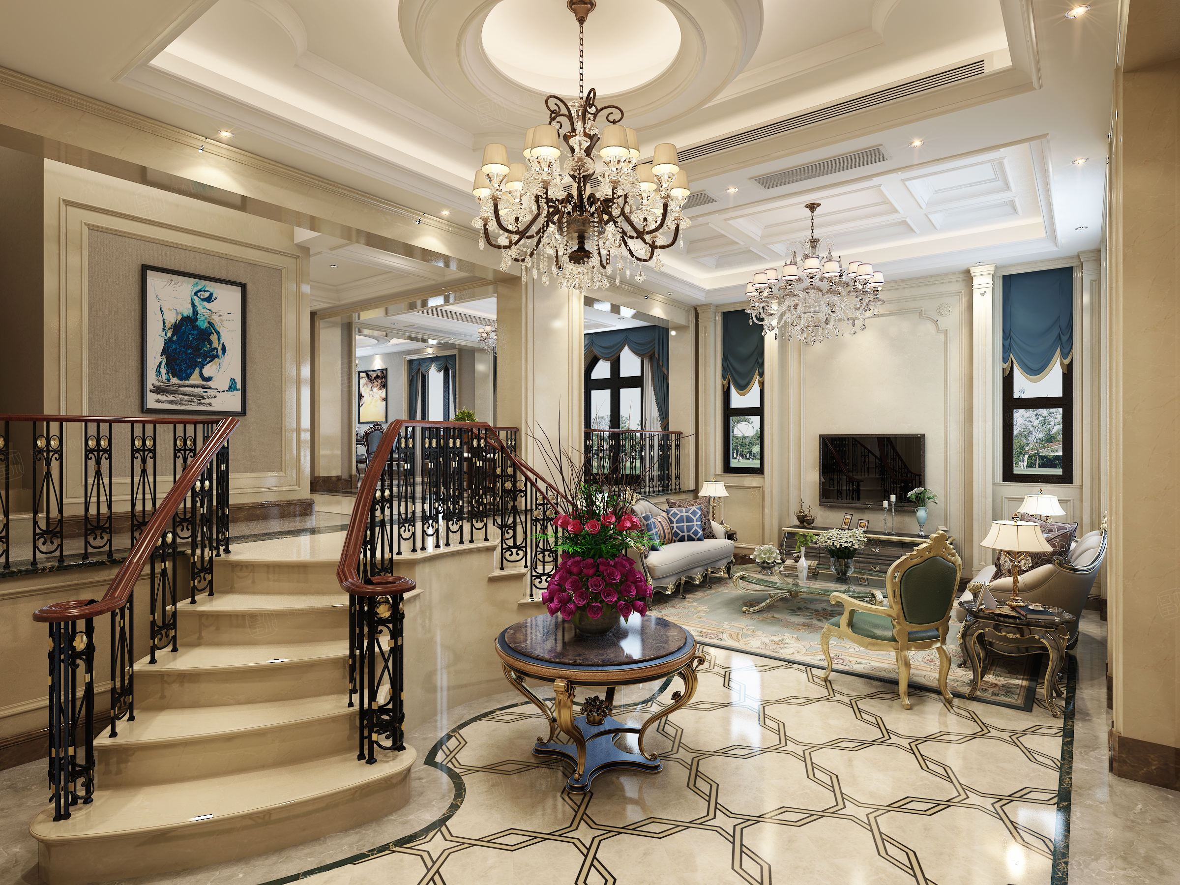 顺发恒园 新中式装修客厅效果图