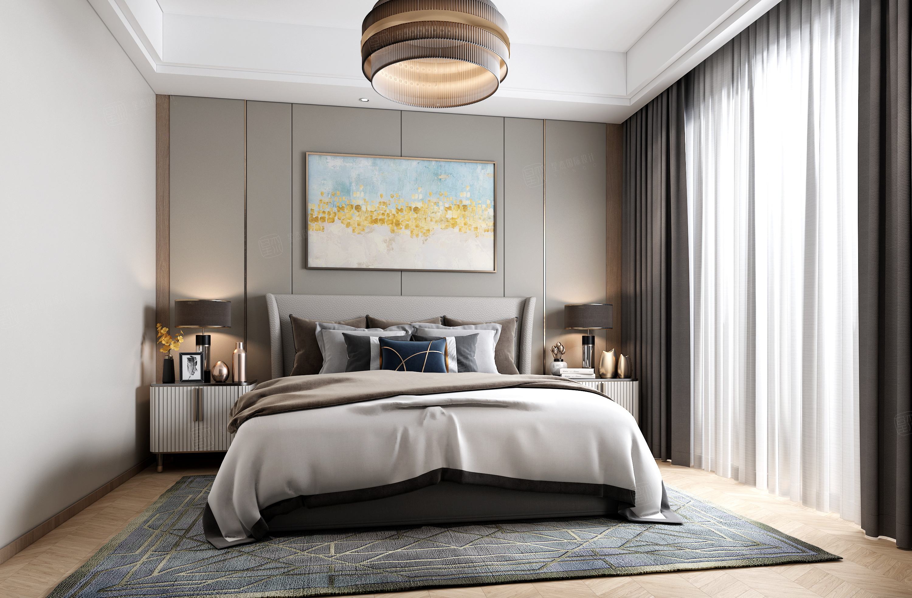宁波案例库 风澜熹园 现代轻奢风格装修卧室效果图