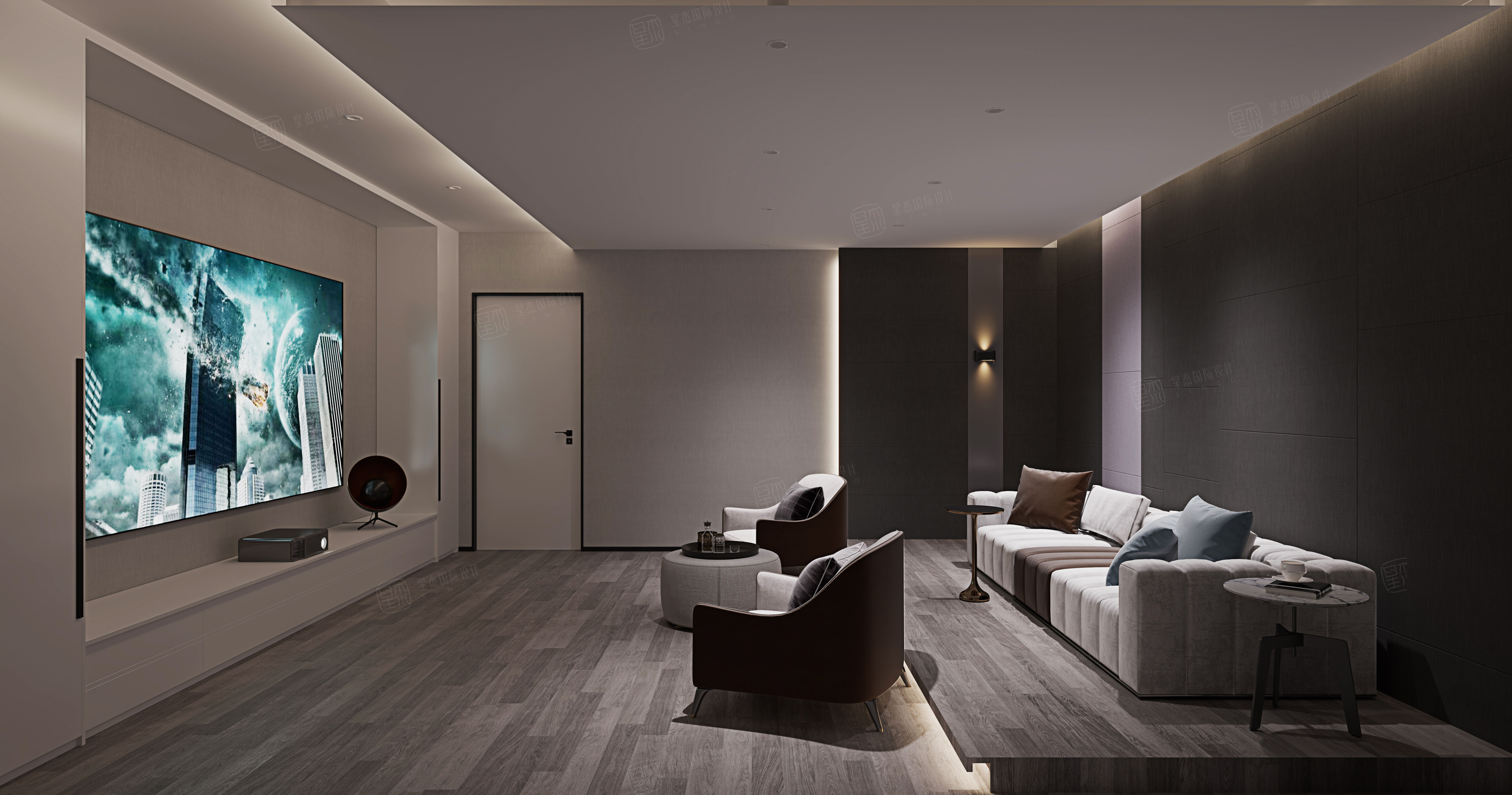 现代简约——山河水装修影音室效果图