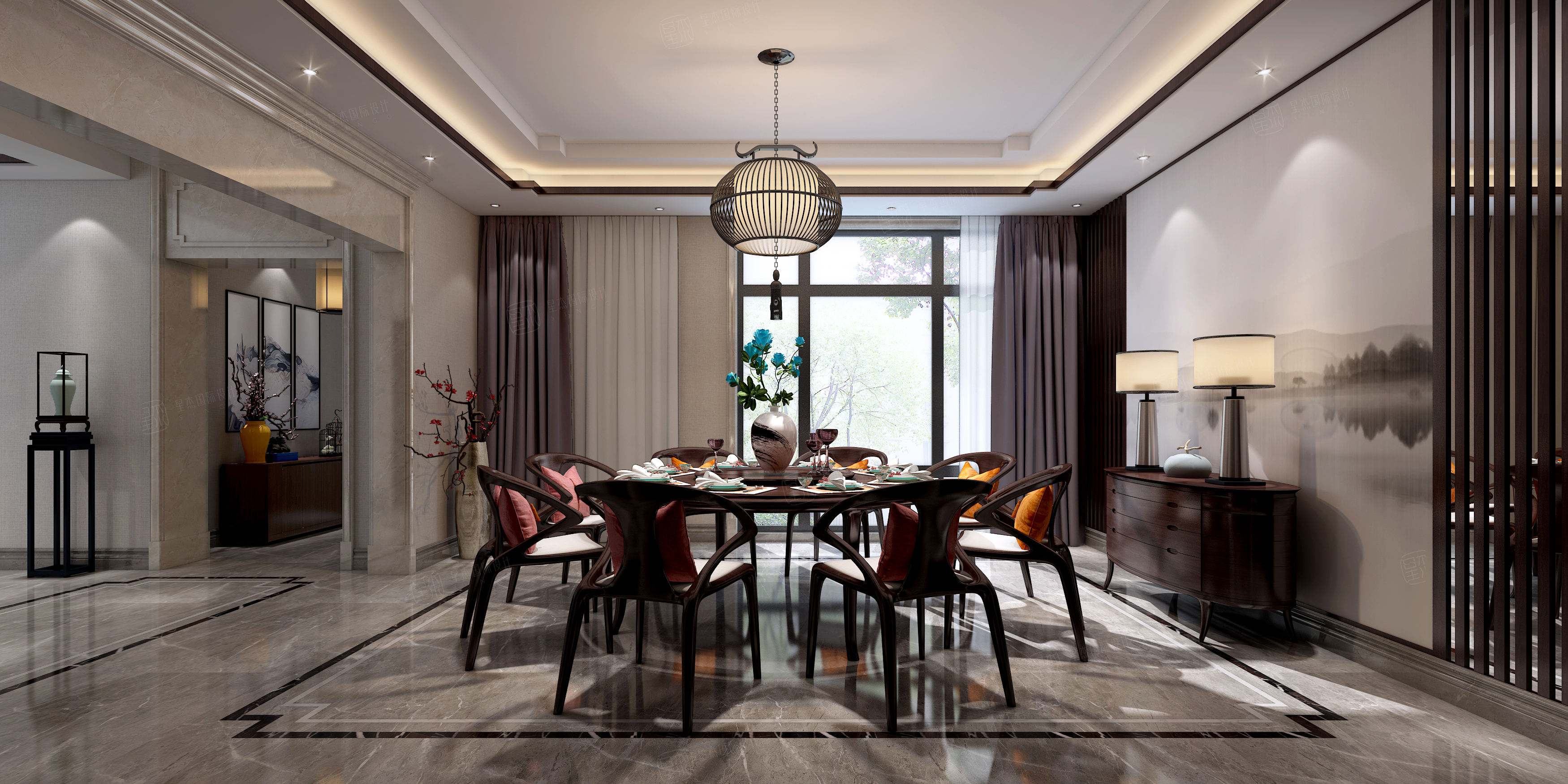 新中式装修餐厅效果图