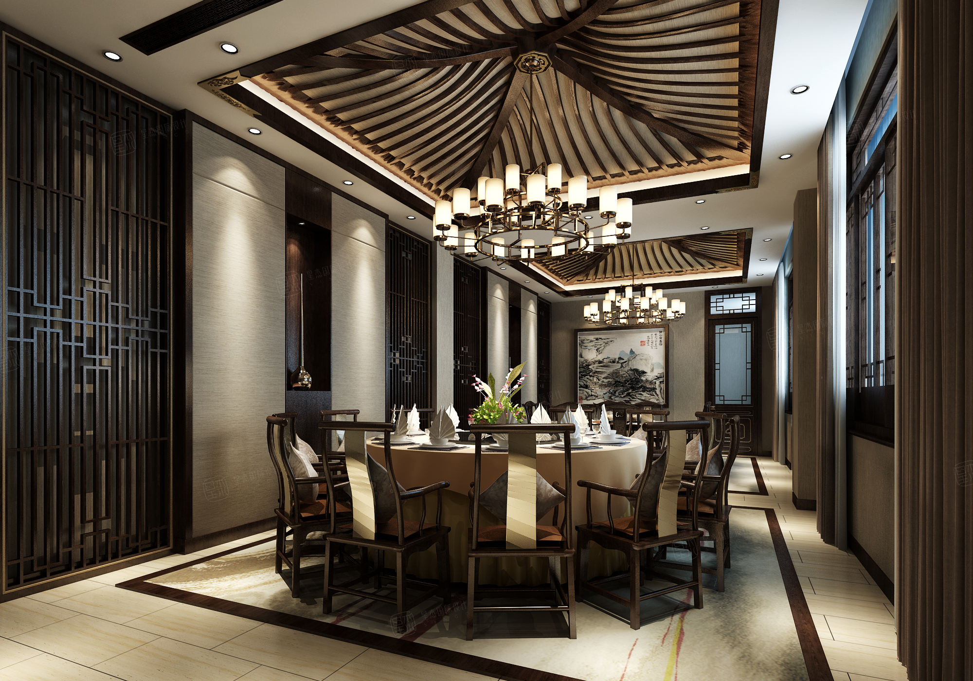 西郊名邸 新中式装修餐厅效果图