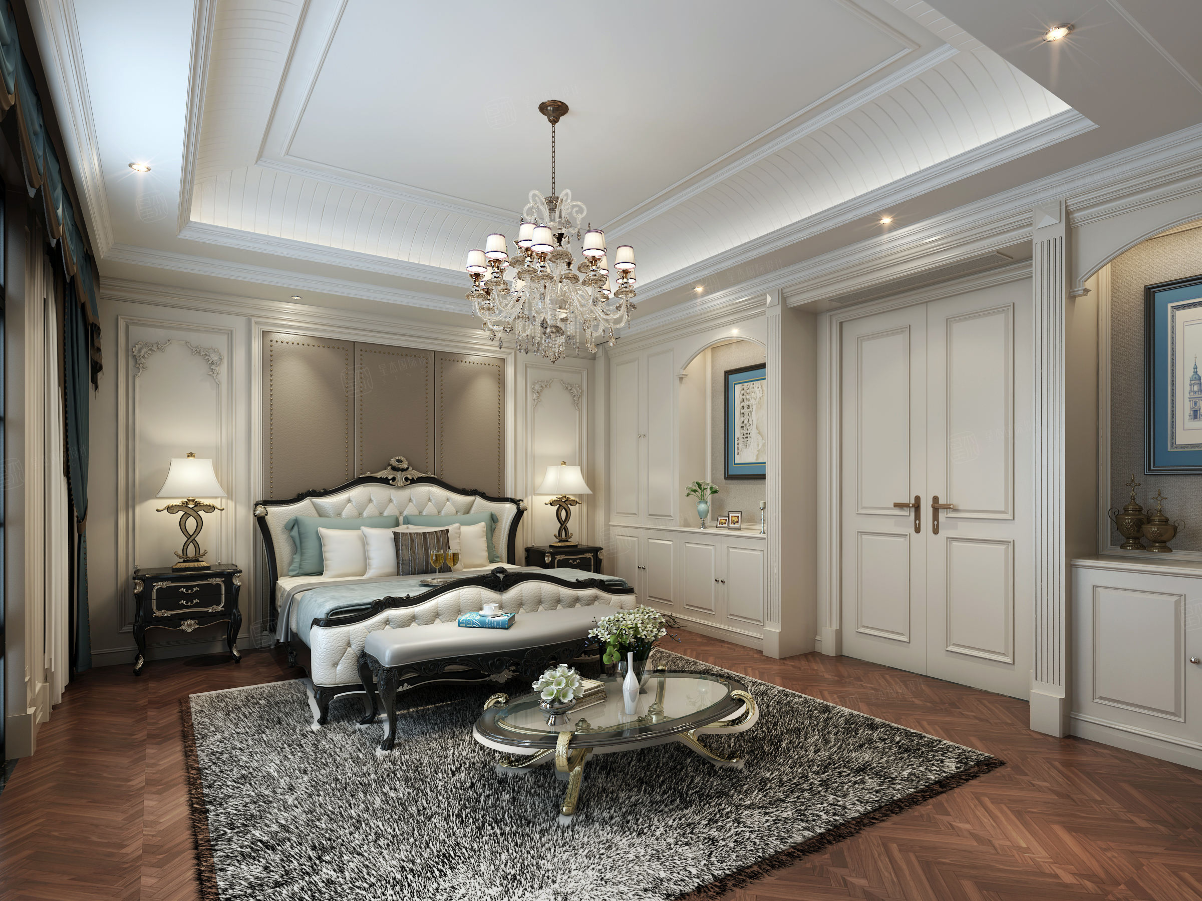 绿城蓝庭 法式轻奢装修卧室效果图