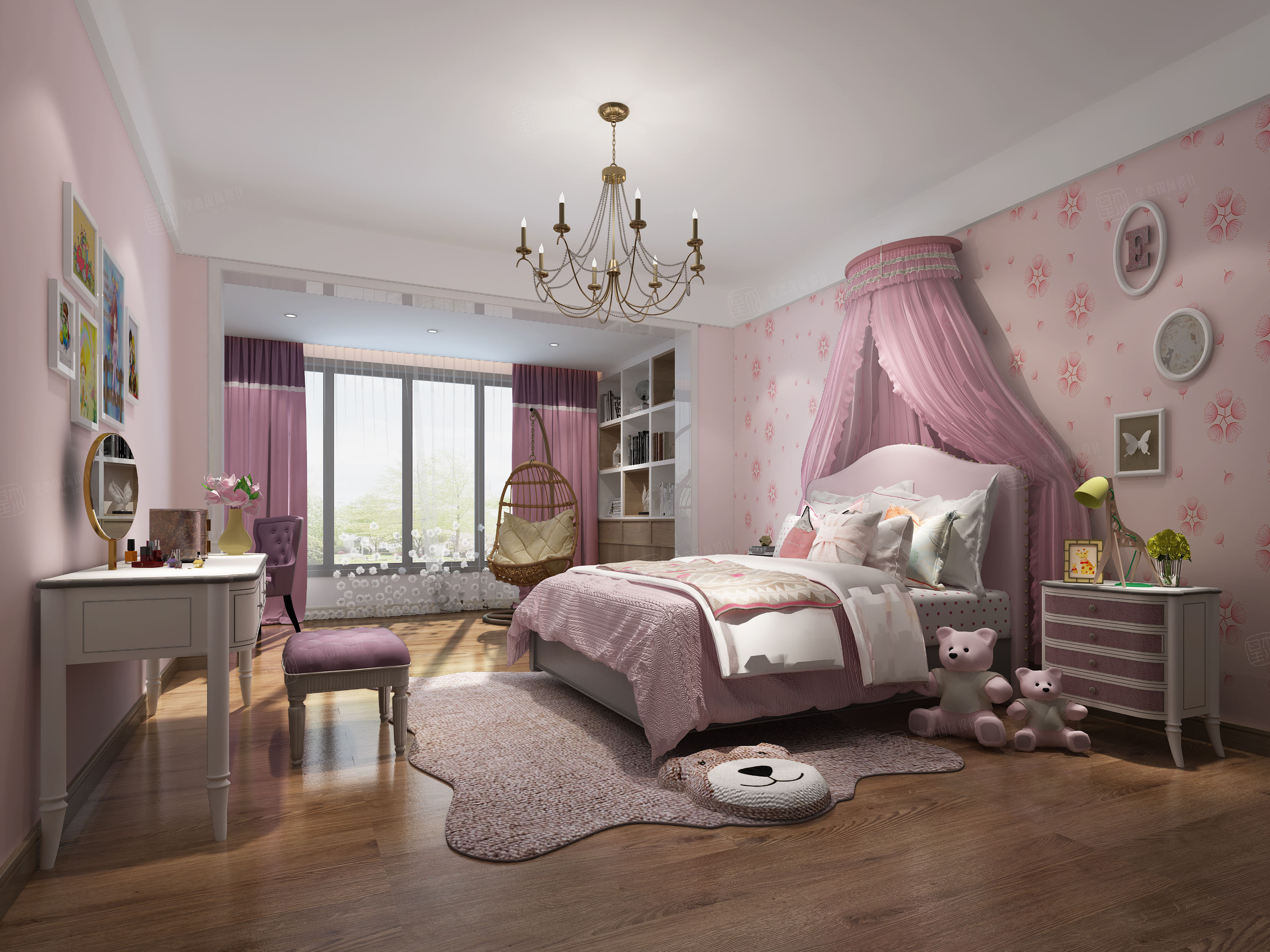 张家港观塘_浪漫空间装修女孩房效果图