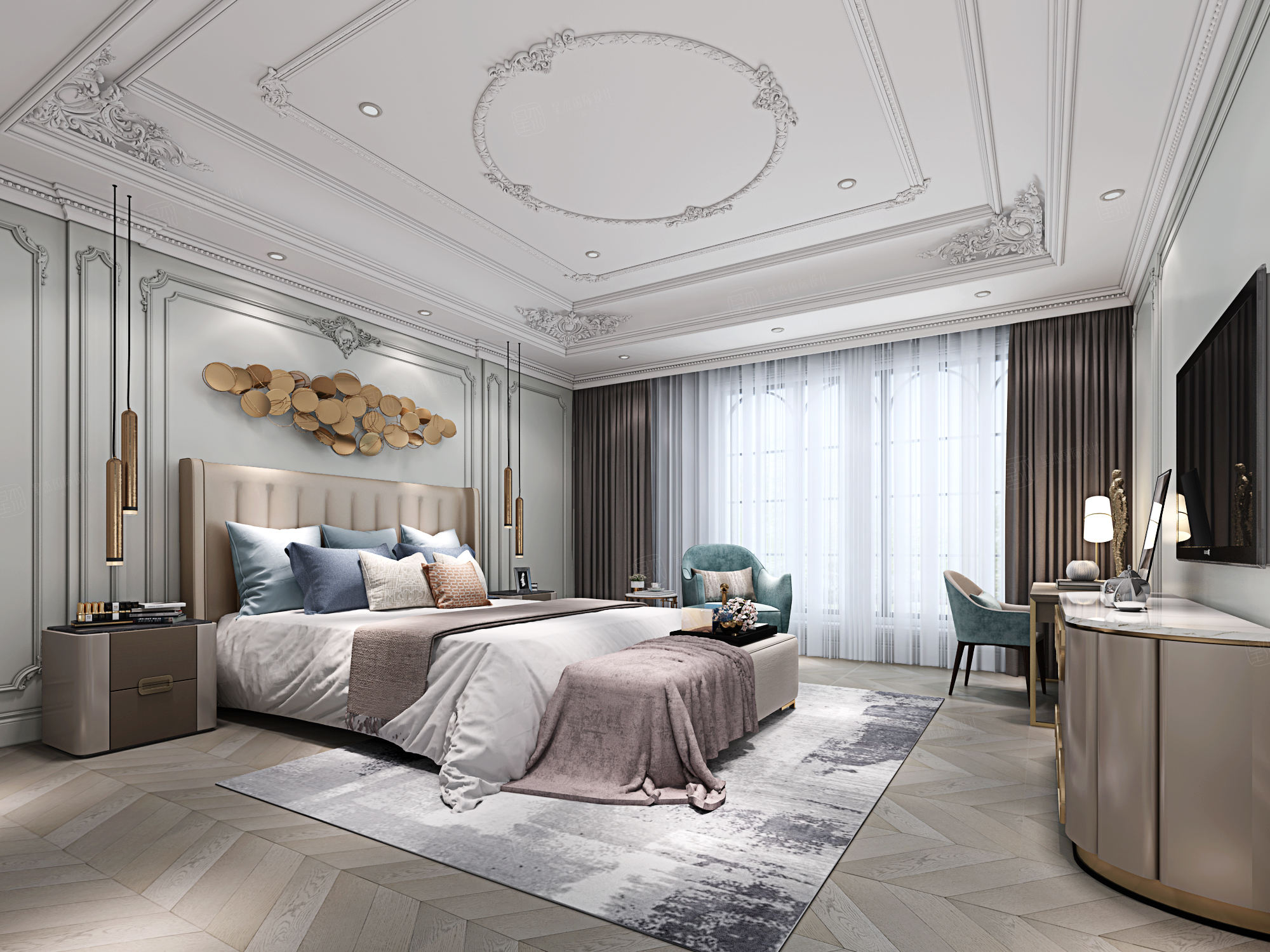 轻奢装修卧室效果图