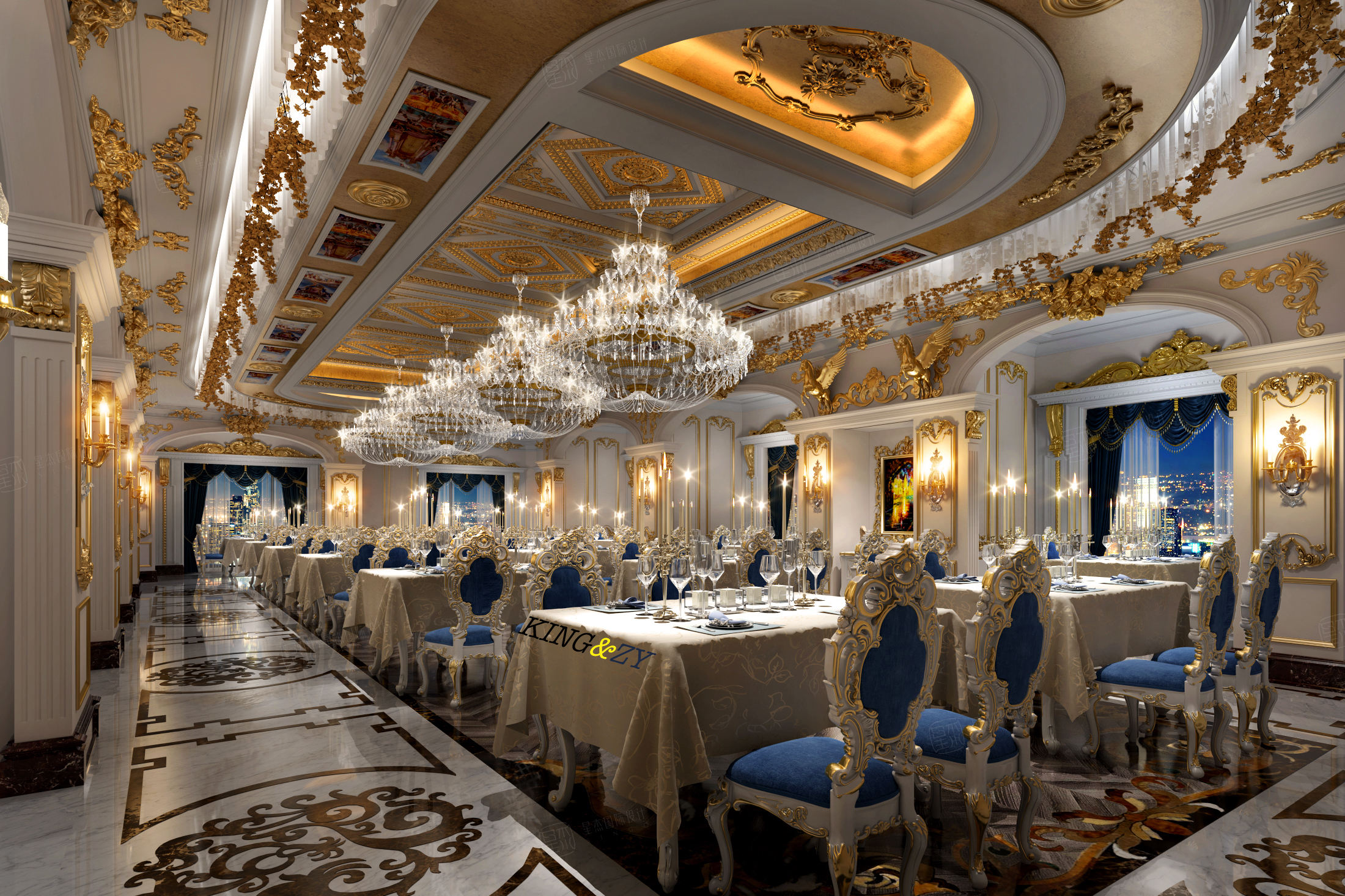 菲斯特皇家法式西餐厅-凡尔赛风格-1000平米装修餐厅效果图