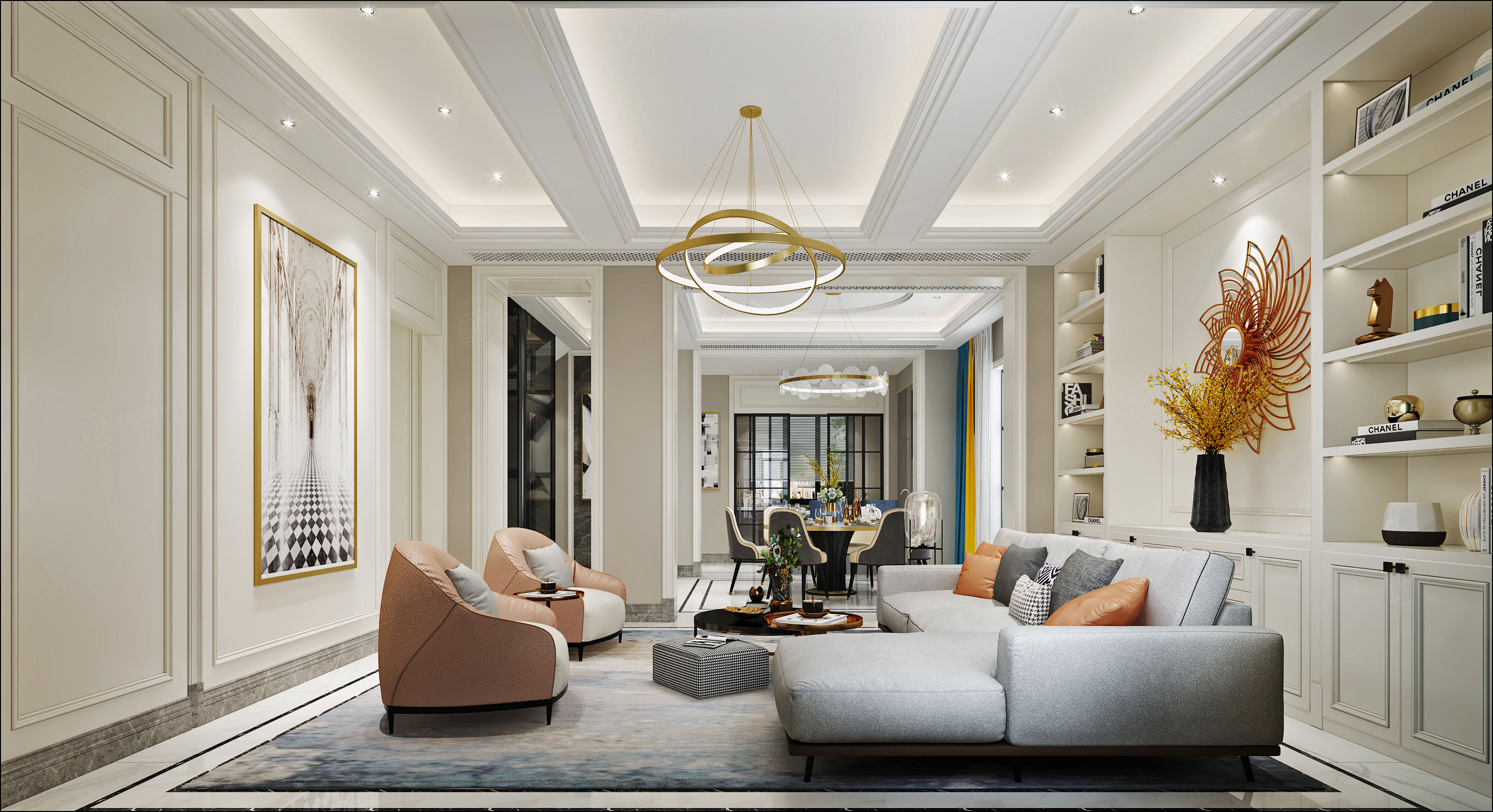 东郡国际 美式轻奢装修效果图