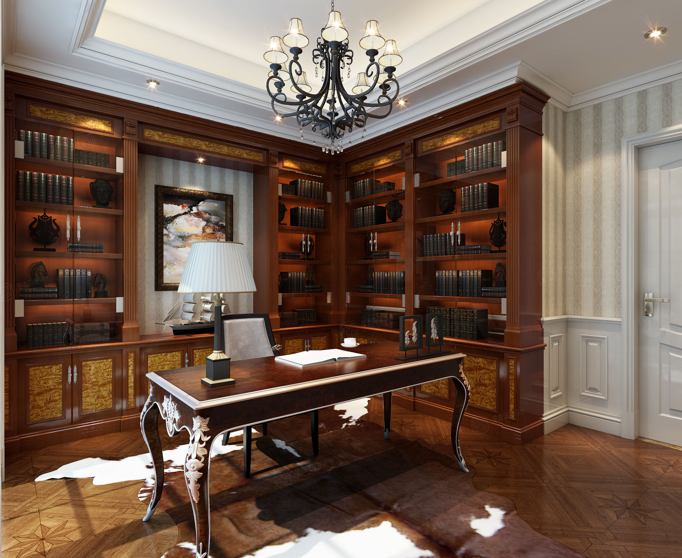 罗山绿洲 简欧装修书房效果图