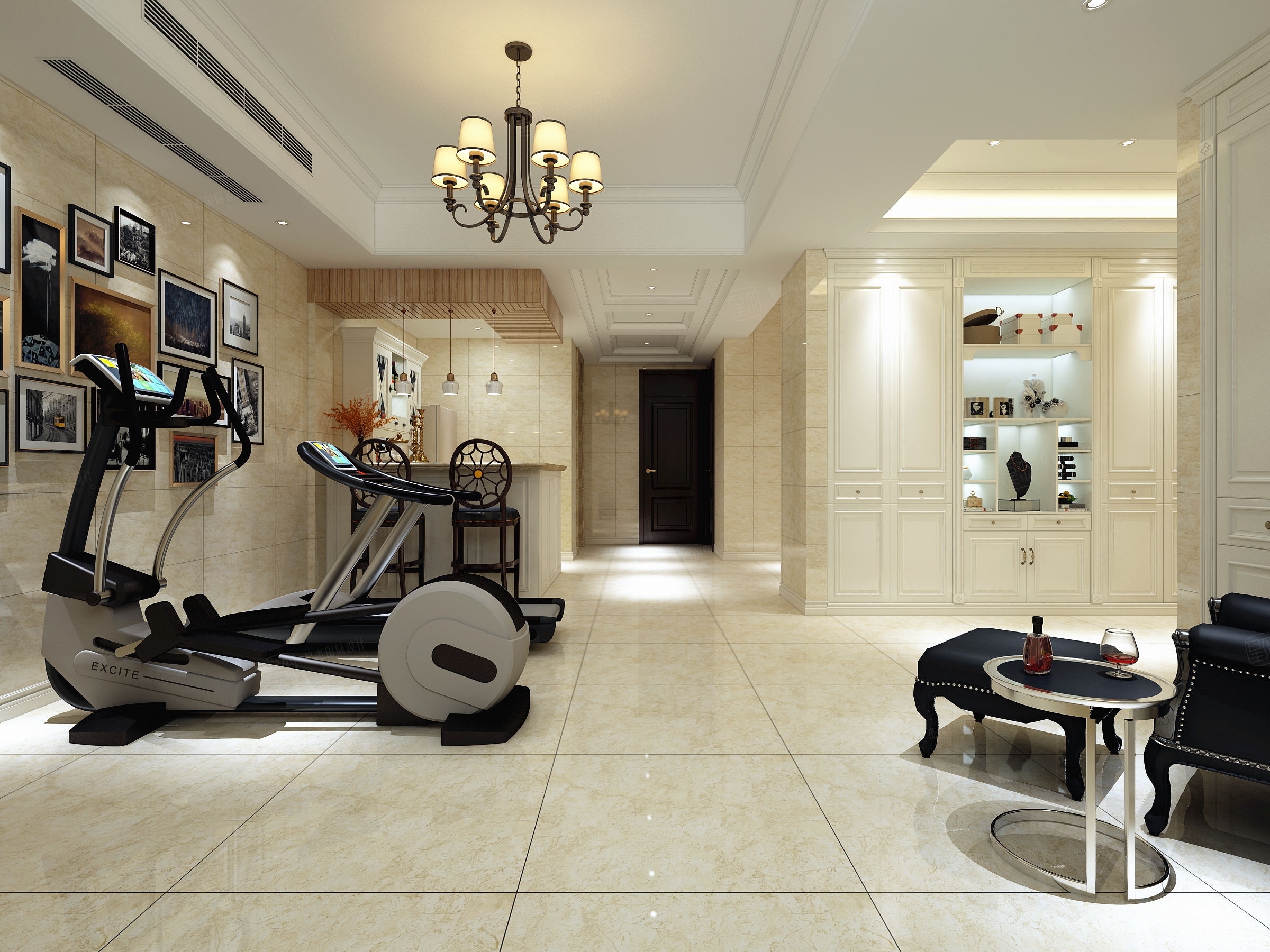 翡翠心湖 简美风装修地下室效果图