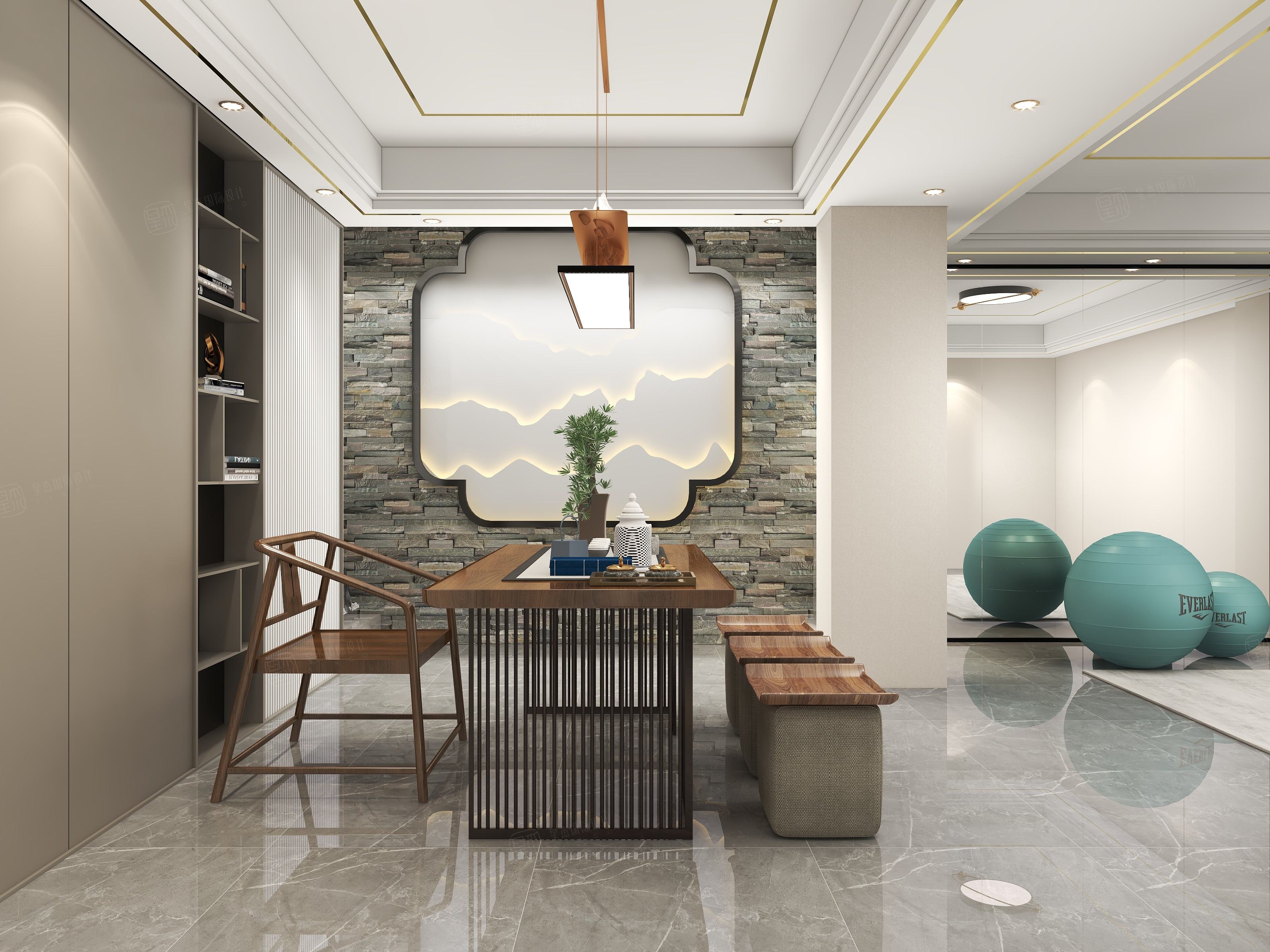 亚美利加--美式轻奢装修茶室效果图