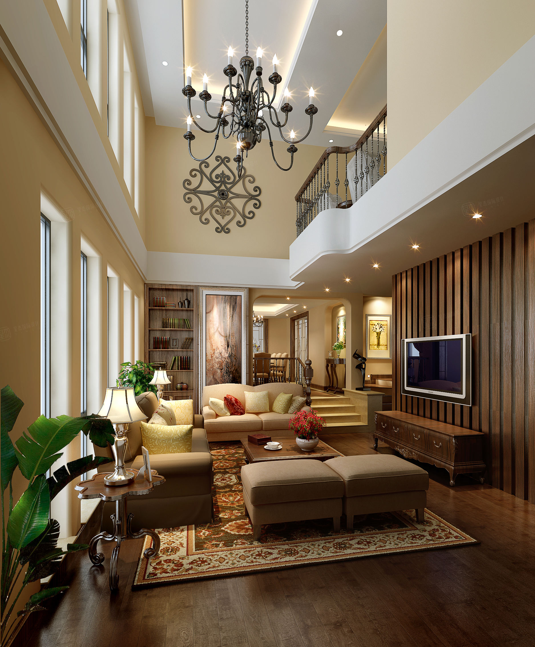 温馨美式风格客厅装修案例 – 设计本装修效果图